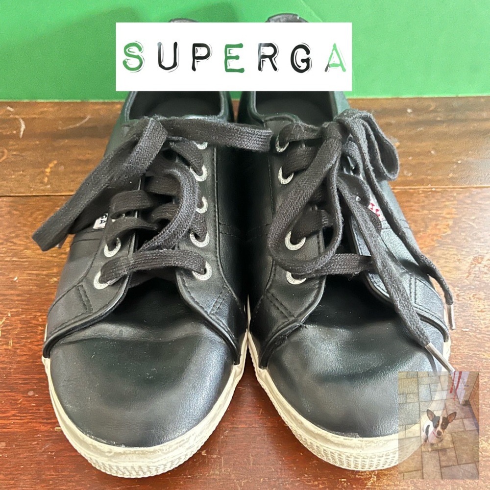 Superga black leather sneakers, Sz 8 1/2